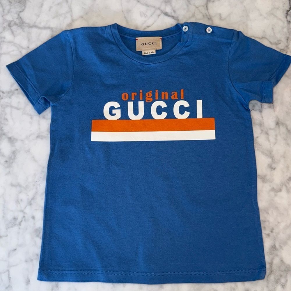 Gucci Blue and Orange Logo Short Sleeve Tee 36M